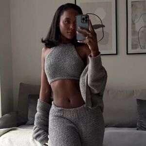 NWT Skims Cozy Halter Top Smoke Gray Large XL Plush Teddy Sherpa Loungewear Soft